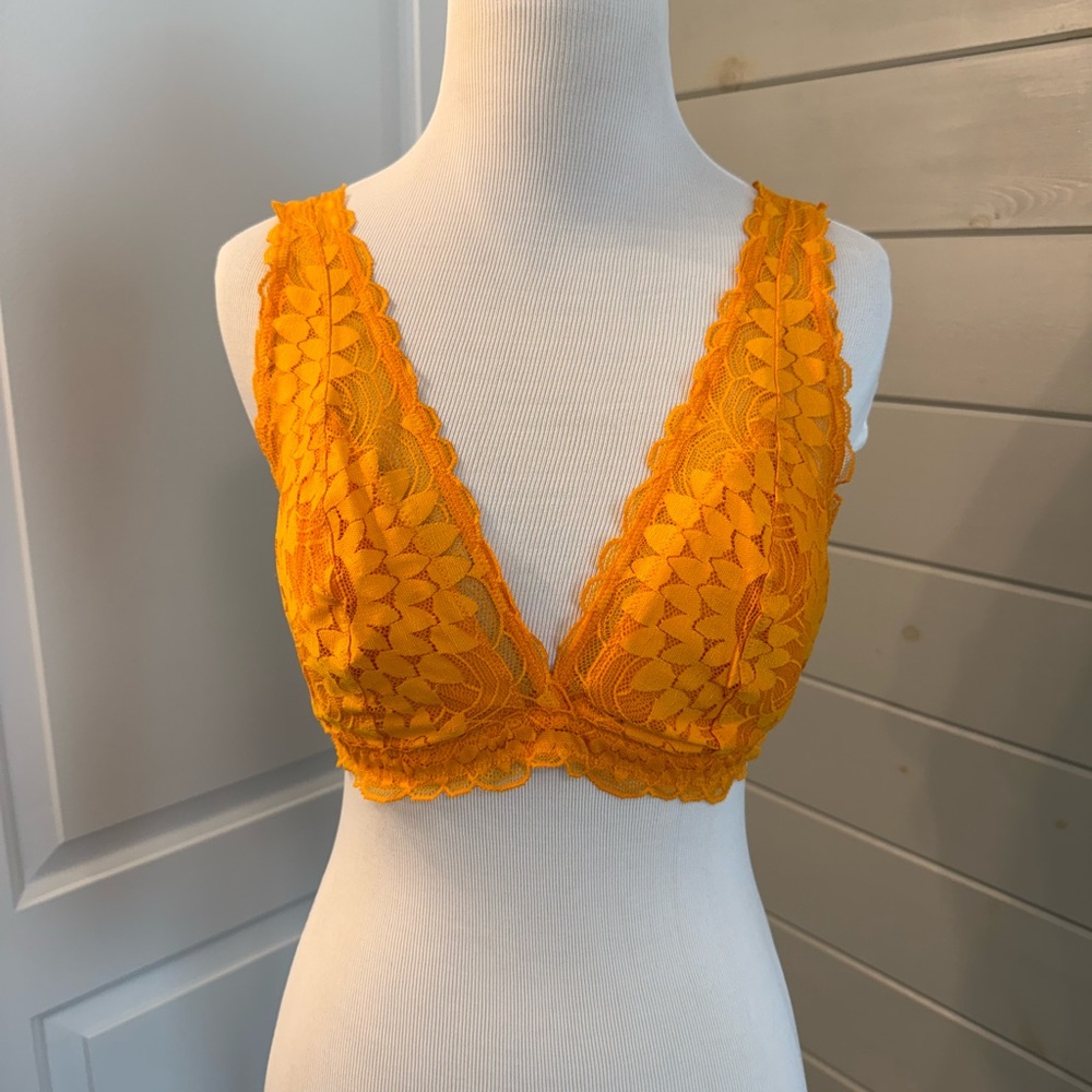 Aerie Orange Lace Bralette with Deep V-Neck